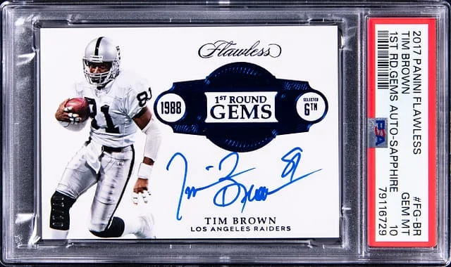 2017 Panini Flawless Tim Brown First Round Gems Autograph Sapphire #FG-BR card image