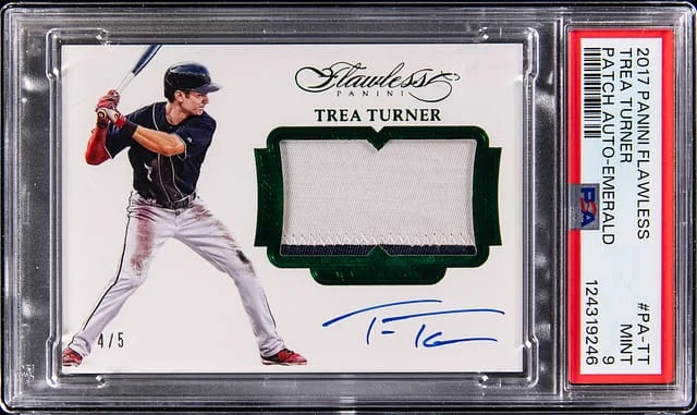 2017 Panini Flawless Trea Turner Patch Autograph Emerald #PA-TT card image