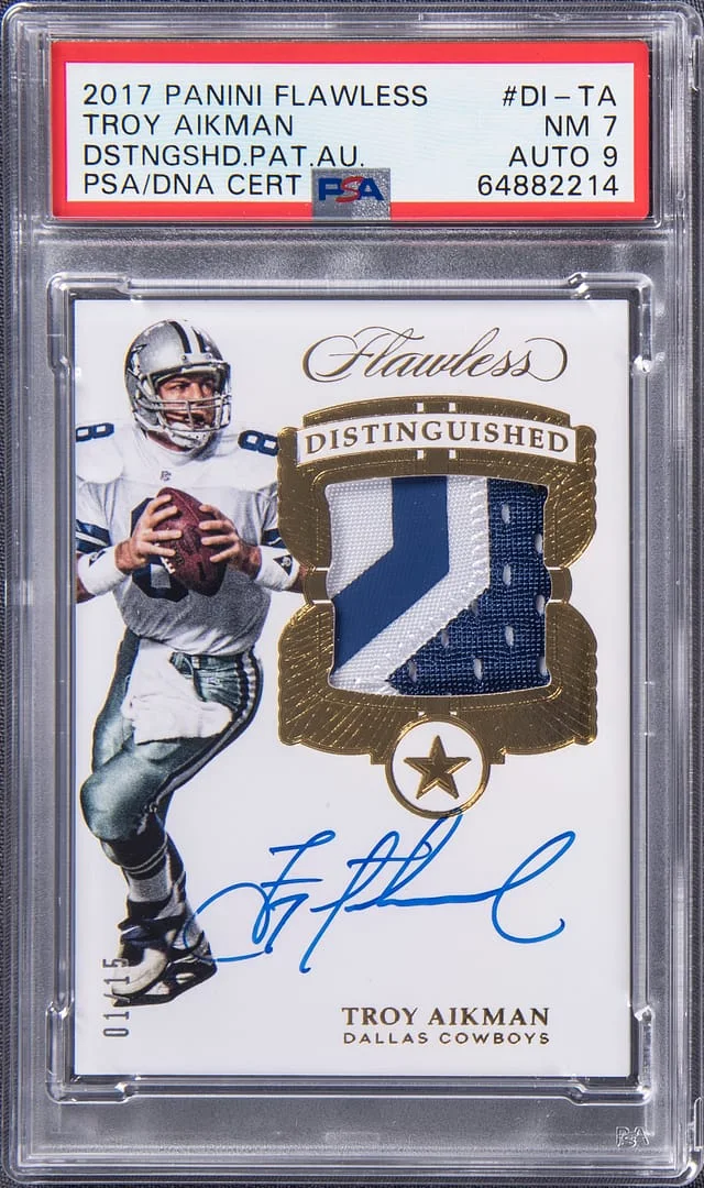 2017 Panini Flawless Troy Aikman Distinguished Patch Autograph #DI-TA card image