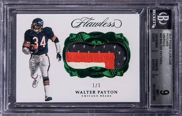 2017 Panini Flawless Walter Payton Game-Used Patches Emerald #PA-WP card image