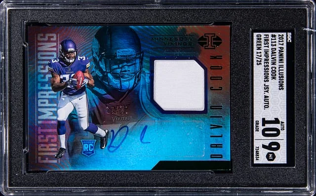 2017 Panini Illusions Dalvin Cook First Impressions Jersey Autograph Green #113 card image