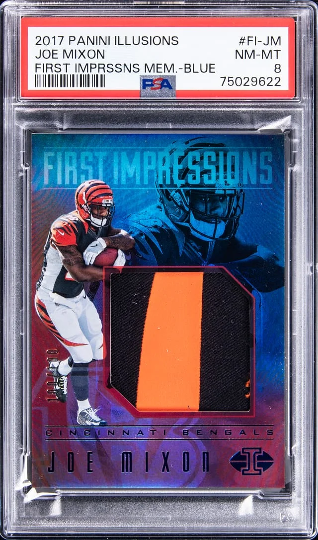 2017 Panini Illusions Joe Mixon First Impressions Memorabilia Blue #FI-JM card image