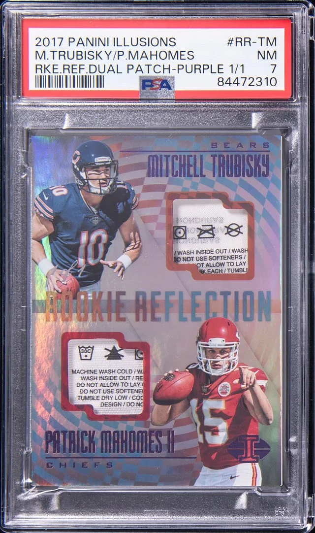 2017 Panini Illusions Patrick Mahomes II/Mitchell Trubisky Reflection Dual Patch Purple #RR-TM card image