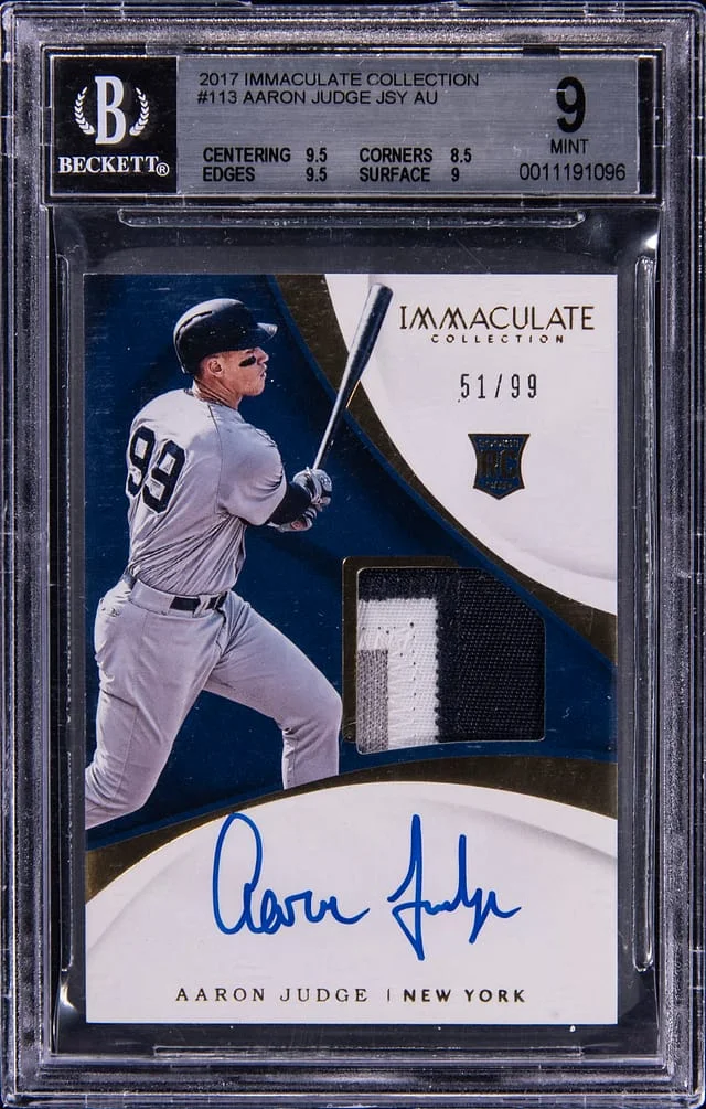 2017 Panini Immaculate Collection Aaron Judge Patch Autograph (RPA) #113 card image