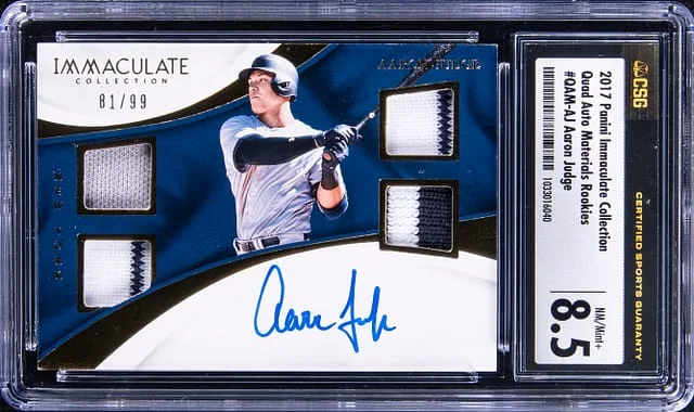 2017 Panini Immaculate Collection Aaron Judge Quad Autograph Materials Rookies #QAM-AJ card image