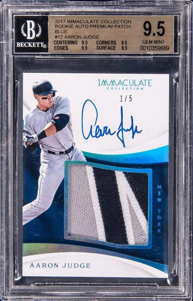 2017 Panini Immaculate Collection Aaron Judge Autographs Premium Player-Used Patch Blue #RPP-AJ card image