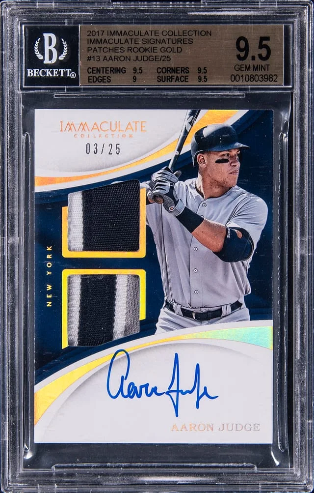 2017 Panini Immaculate Collection Aaron Judge Immaculate Signatures Patches Gold #SPR-AJ card image