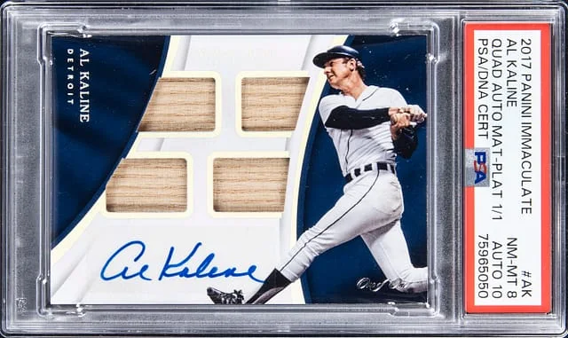 2017 Panini Immaculate Collection Al Kaline Quad Material Autograph Platinum #QMA-AK card image