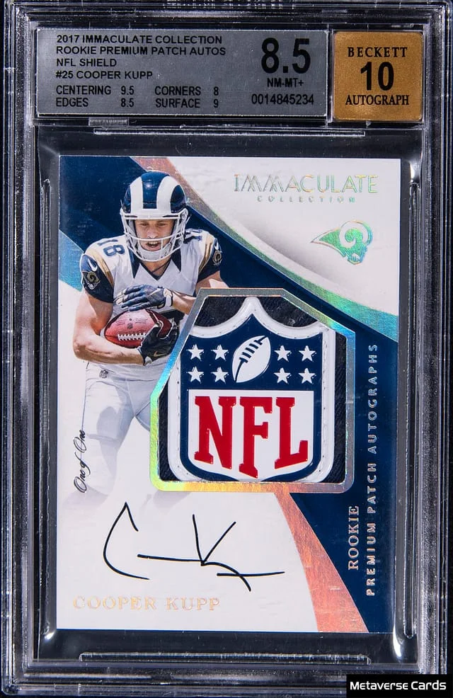 2017 Panini Immaculate Collection Cooper Kupp Premium Patch Autographs NFL Shield #PR-CK card image