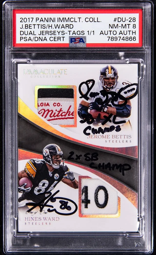 2017 Panini Immaculate Collection Jerome Bettis/Hines Ward Dual Jersey Laundry Tags #DU-28 card image