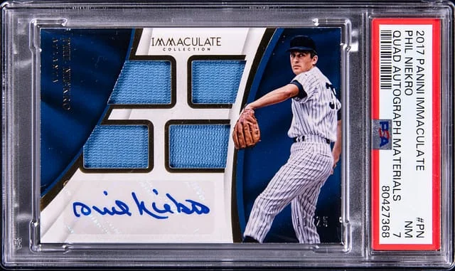 2017 Panini Immaculate Collection Phil Niekro Quad Autograph Materials #QMA-PN card image