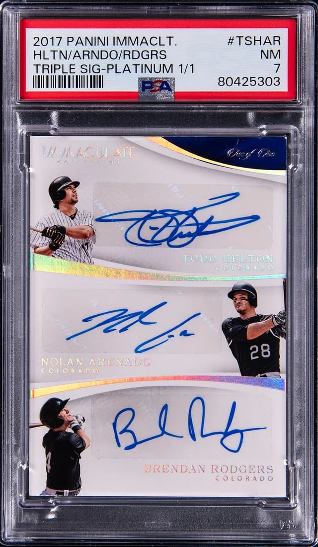 2017 Panini Immaculate Collection Todd Helton/Nolan Arenado/Brandan Rodgers Multi-Signed #TS-HAR card image