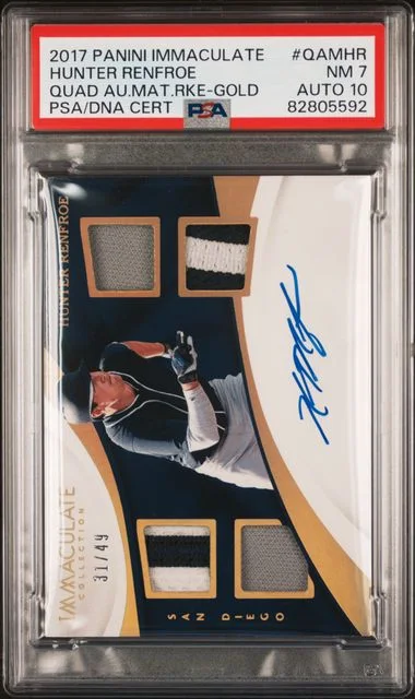 2017 Panini Immaculate Hunter Renfroe Quad Autograph Materials Rookies Gold #QAMHR card image