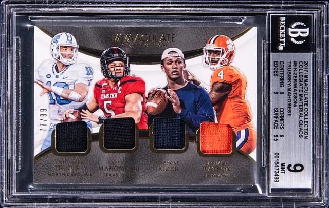 2017 Panini Immaculate Kizer/Watson/Trubisky/Mahomes II Collegiate Material Quads #9 card image