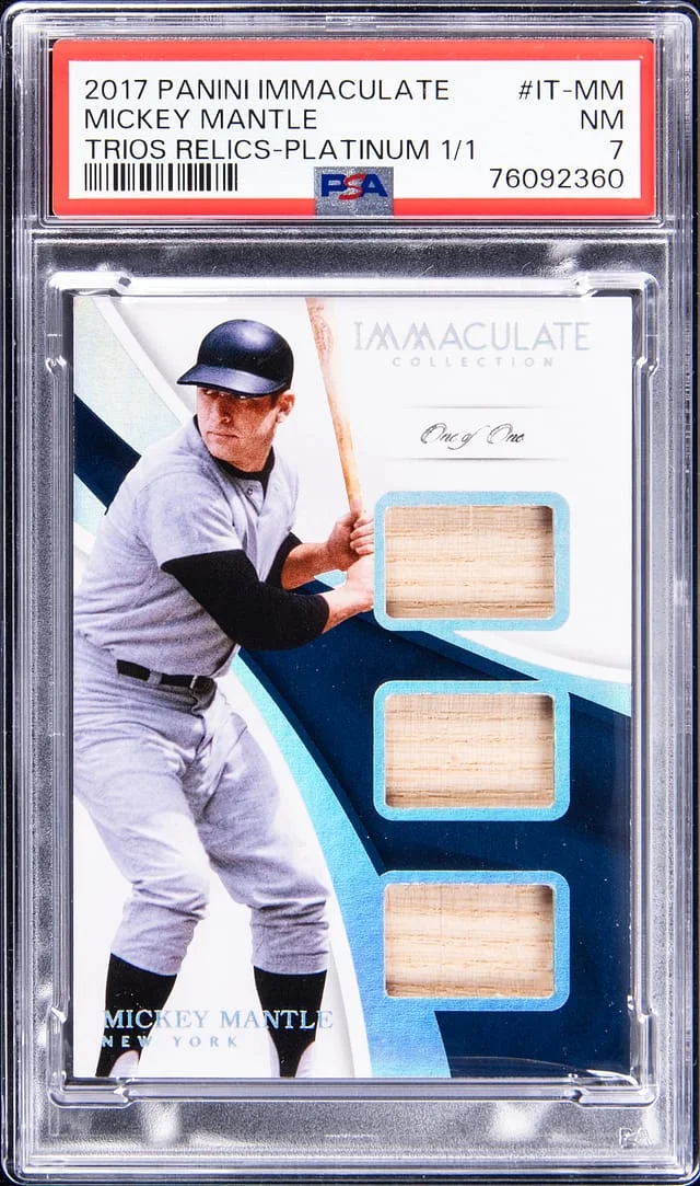 2017 Panini Immaculate Mickey Mantle Trios Relics Platinum #IT-MM card image
