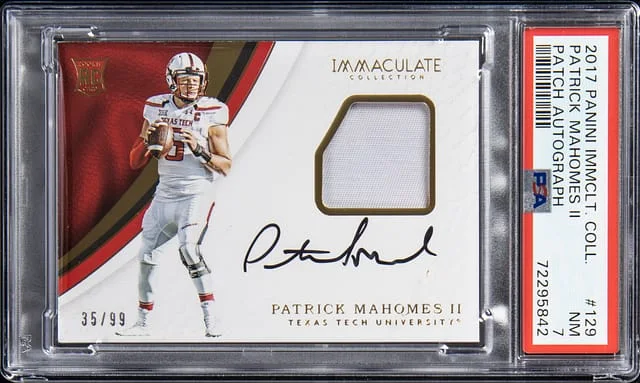 2017 Panini Immaculate Patrick Mahomes II Collegiate Patch Autograph #129 card image