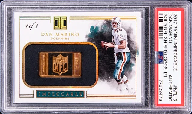 2017 Panini Impeccable Dan Marino Gold NFL Shield Logo (1/1) #NFL-6 card image