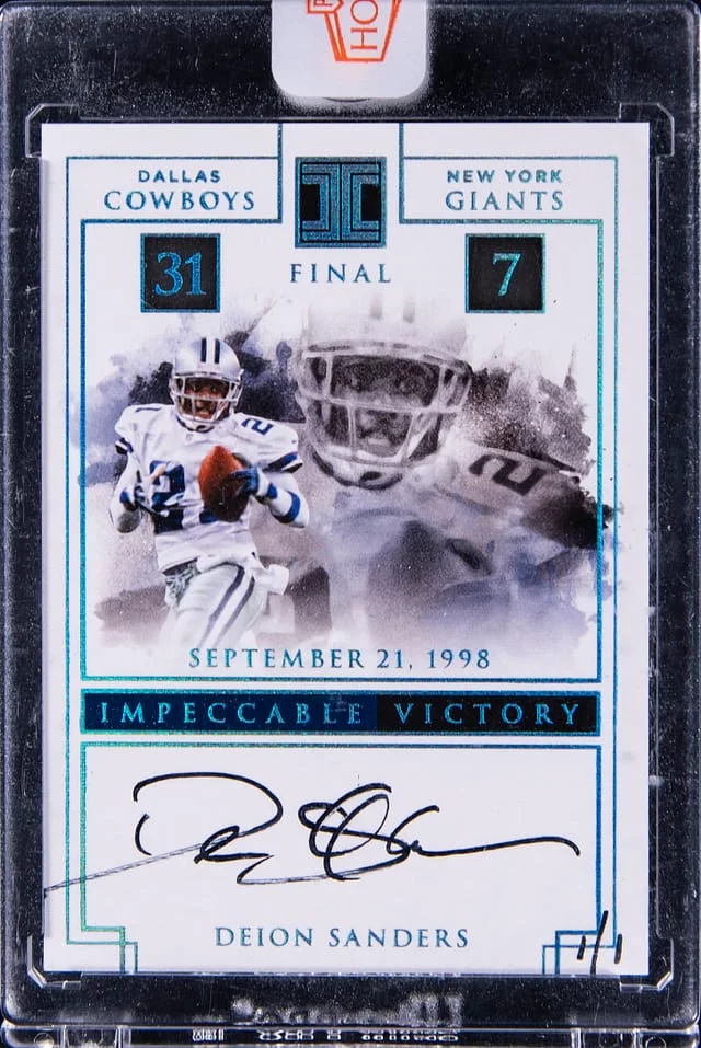 2017 Panini Impeccable Deion Sanders Victory Signatures Platinum #IV-DS card image