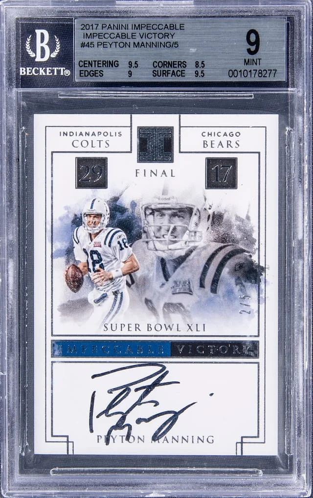 2017 Panini Impeccable Peyton Manning Impeccable Victory Signatures #PM card image