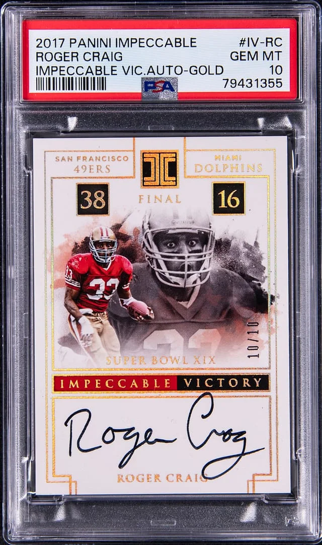 2017 Panini Impeccable Roger Craig Victory Autograph Gold #IV- card image