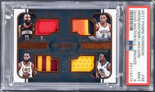 2017 Panini James Harden/Russell Westbrook/LeBron James/Draymond Dominion Quad Materials Bronze #38 card image