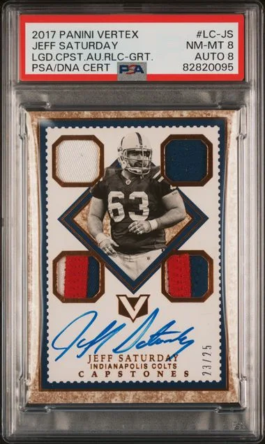 2017 Panini Jeff Saturday Vertex Legendary Capstones Autograph Relics Granite #LC-JS card image