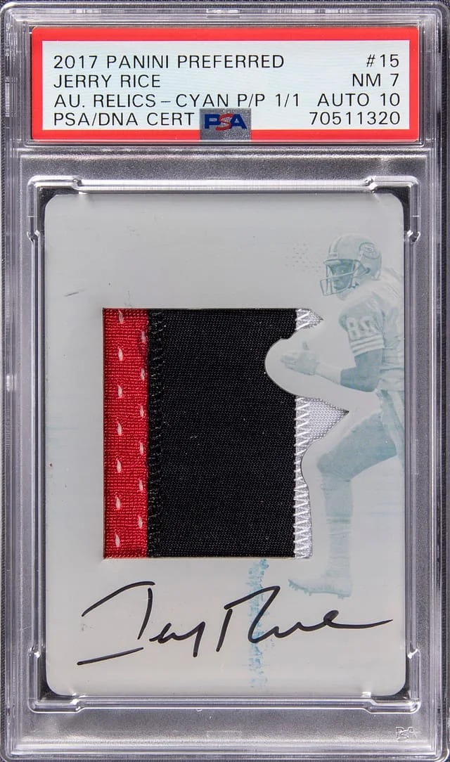 2017 Panini Jerry Rice Preferred Silhouettes Autograph Relic NFL Shield #15 card image
