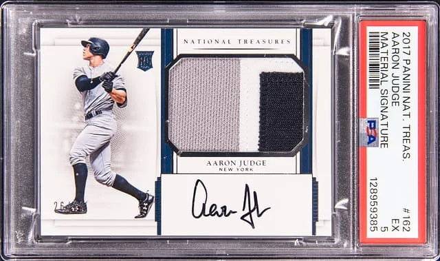 2017 Panini National Treasures Aaron Judge Material Signature #162 card image