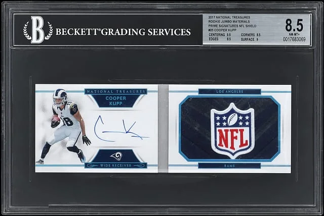 2017 Panini National Treasures Cooper Kupp Jumbo Materials Prime Signatures NFL Shield #RJB-CK card image