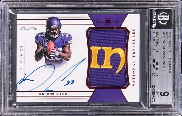 2017 Panini National Treasures Dalvin Cook Patch Autograph (RPA) Red #191 card image