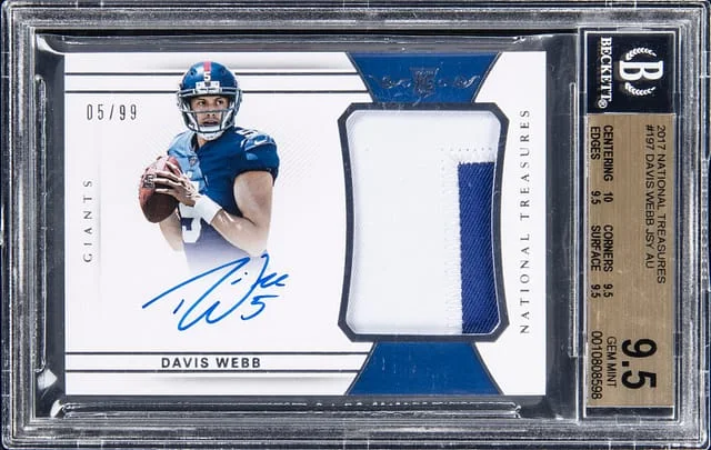 2017 Panini National Treasures Davis Webb Patch Autographs (RPA) Horizontal #197 card image