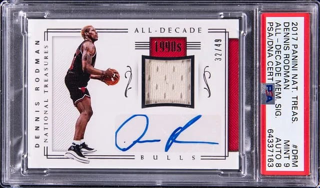 2017 Panini National Treasures Dennis Rodman All-Decade Memorabilia Signatures #DRM card image