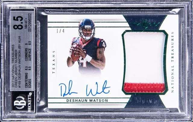 2017 Panini National Treasures Deshaun Watson Green Jersey Number #160 card image