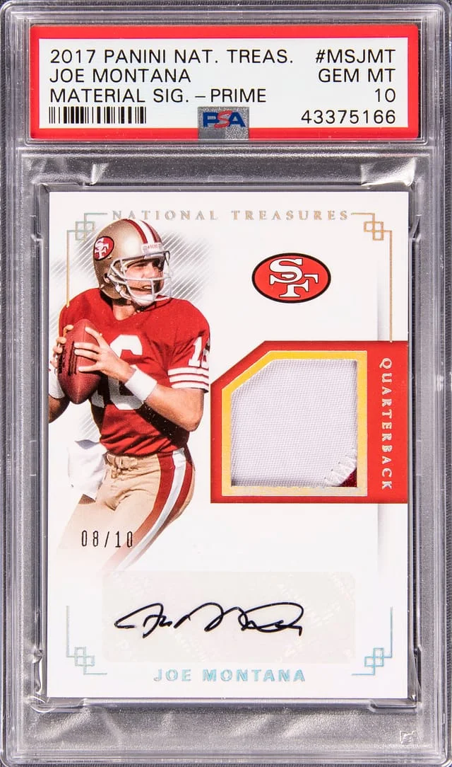 2017 Panini National Treasures Joe Montana Material Signatures Prime #MSJMT card image