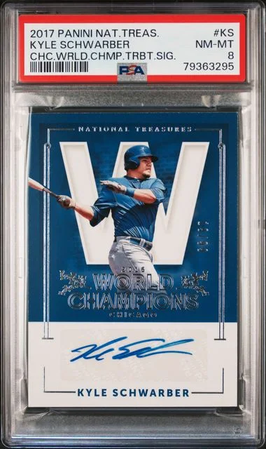 2017 Panini National Treasures Kyle Schwarber Chicago World Champions Tribute Signatures #KS card image