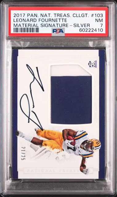 2017 Panini National Treasures Leonard Fournette Collegiate Material Signature-Silver #103 card image