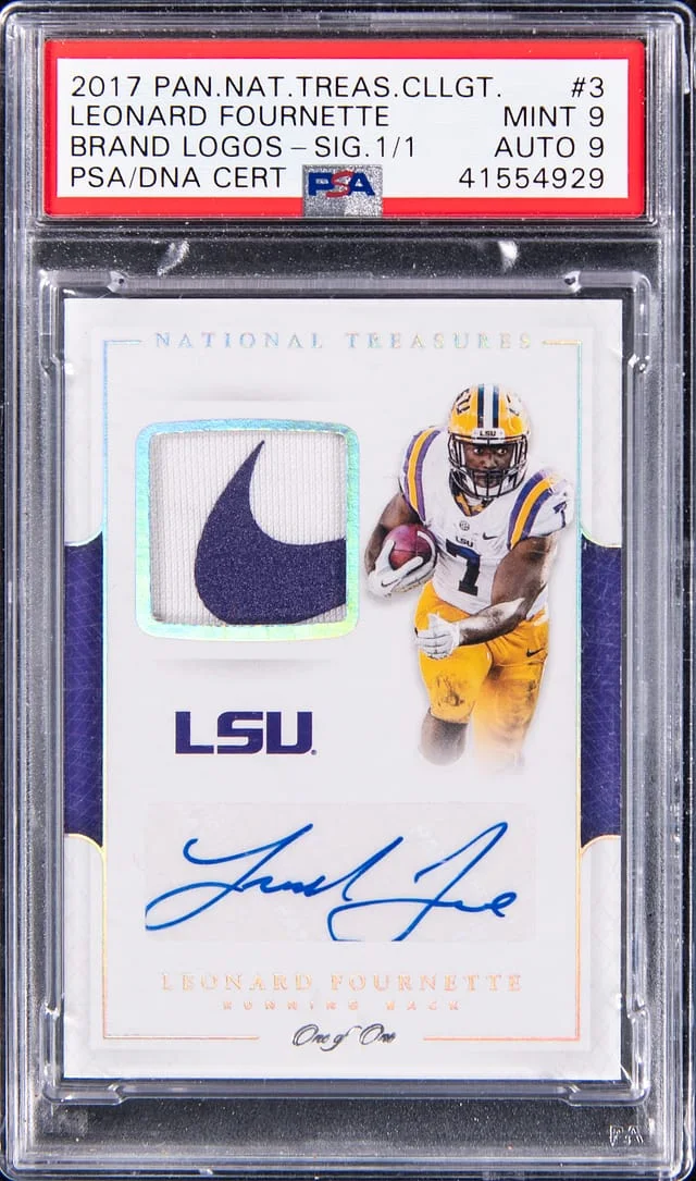2017 Panini National Treasures Leonard Fournette Collegiate Brand Logo Signature #3 card image
