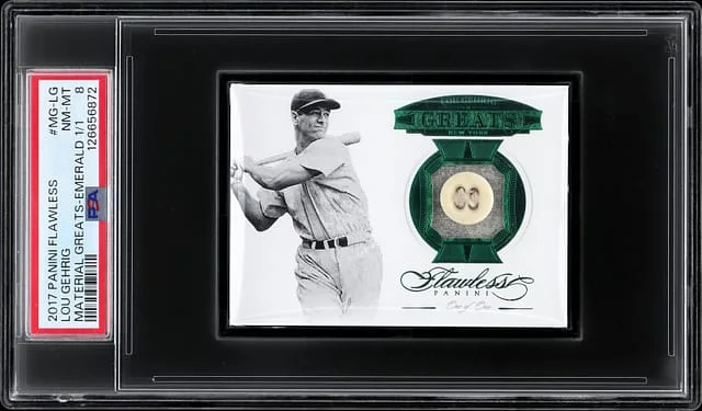 2017 Panini National Treasures Lou Gehrig Game-Used Material Greats Emerald #MG-LG card image