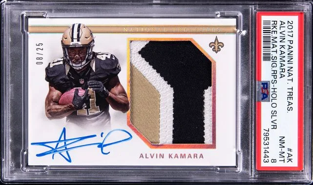 2017 Panini National Treasures Material Signatures RPS Holo Silver Ak Alvin Kamara #no-number card image