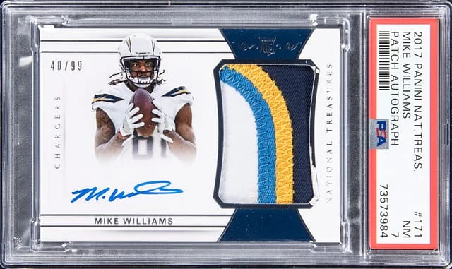 2017 Panini National Treasures Mike Williams Patch Autographs (RPA) #171 card image
