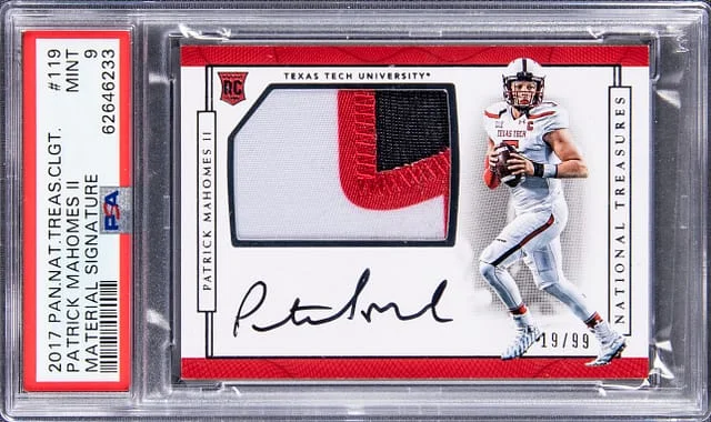 2017 Panini National Treasures Patrick Mahomes II Collegiate Silhouettes Material Signature Prime #119 card image