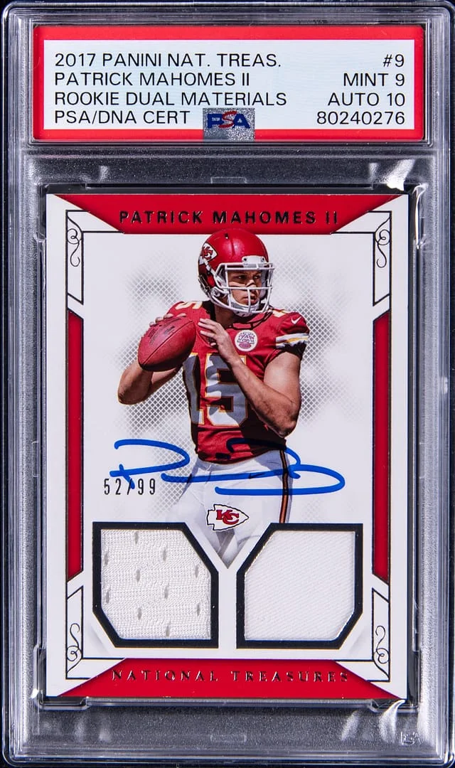 2017 Panini National Treasures Patrick Mahomes II Dual Materials #9 card image
