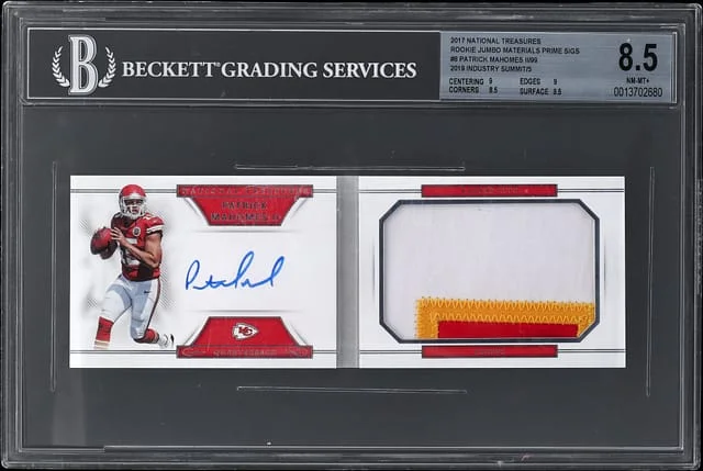 2017 Panini National Treasures Patrick Mahomes II Jumbo Materials Prime Signatures #RJB-PM card image