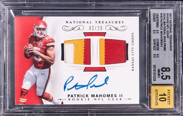 2017 Panini National Treasures Patrick Mahomes II NFL Gear Dual Material Signatures Prime #RSC-PM card image