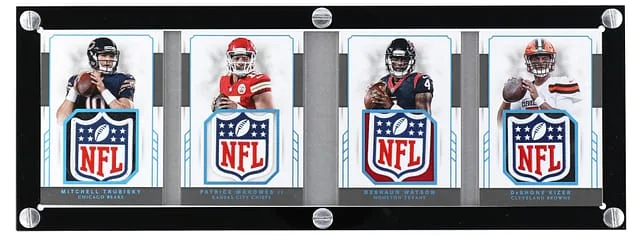 2017 Panini National Treasures Patrick Mahomes II/Mitchell Trubisky/Deshaun Watson/DeShone Kizer Quad Booklet NFL Shield #1 card image