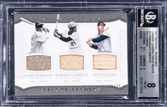 2017 Panini National Treasures Robinson/Clemente/Williams League Leaders Triple Relic #LLT-RCW card image