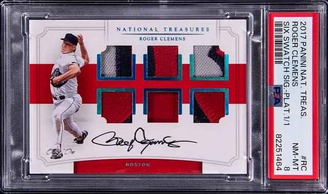 2017 Panini National Treasures Roger Clemens Six Swatch Signature Platinum #SSS- card image