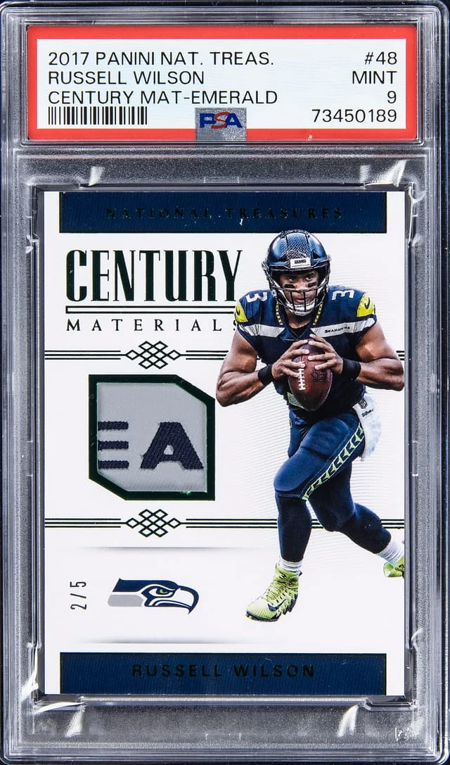 2017 Panini National Treasures Russell Wilson Century Material Emerald #48 card image