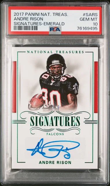 2017 Panini National Treasures Signatures Emerald Sars Andre Rison #no-number card image