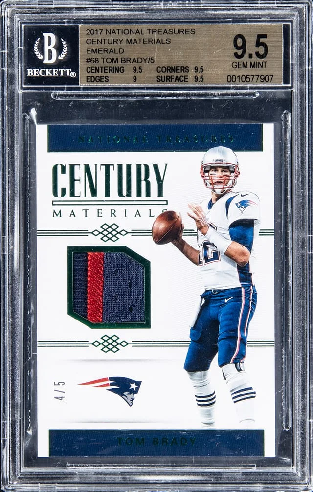 2017 Panini National Treasures Tom Brady Century Materials Emerald #68 card image